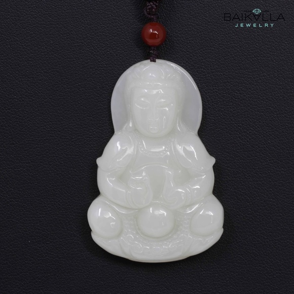 Genuine HeTian White Nephrite Jade Guanyin Pendant - Picture 1 of 6
